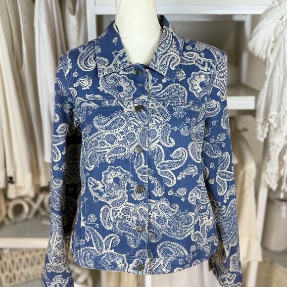 croft & barrow Jackets & Blazers - Croft & Barrow stretch blue denim paisley jacket, sz 14  casual, mature  #4187